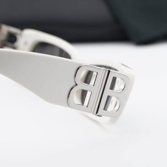 Balenciaga BB0096S 020 Rectangle Sunglasses - Ivory/Grey Mirror main image 6